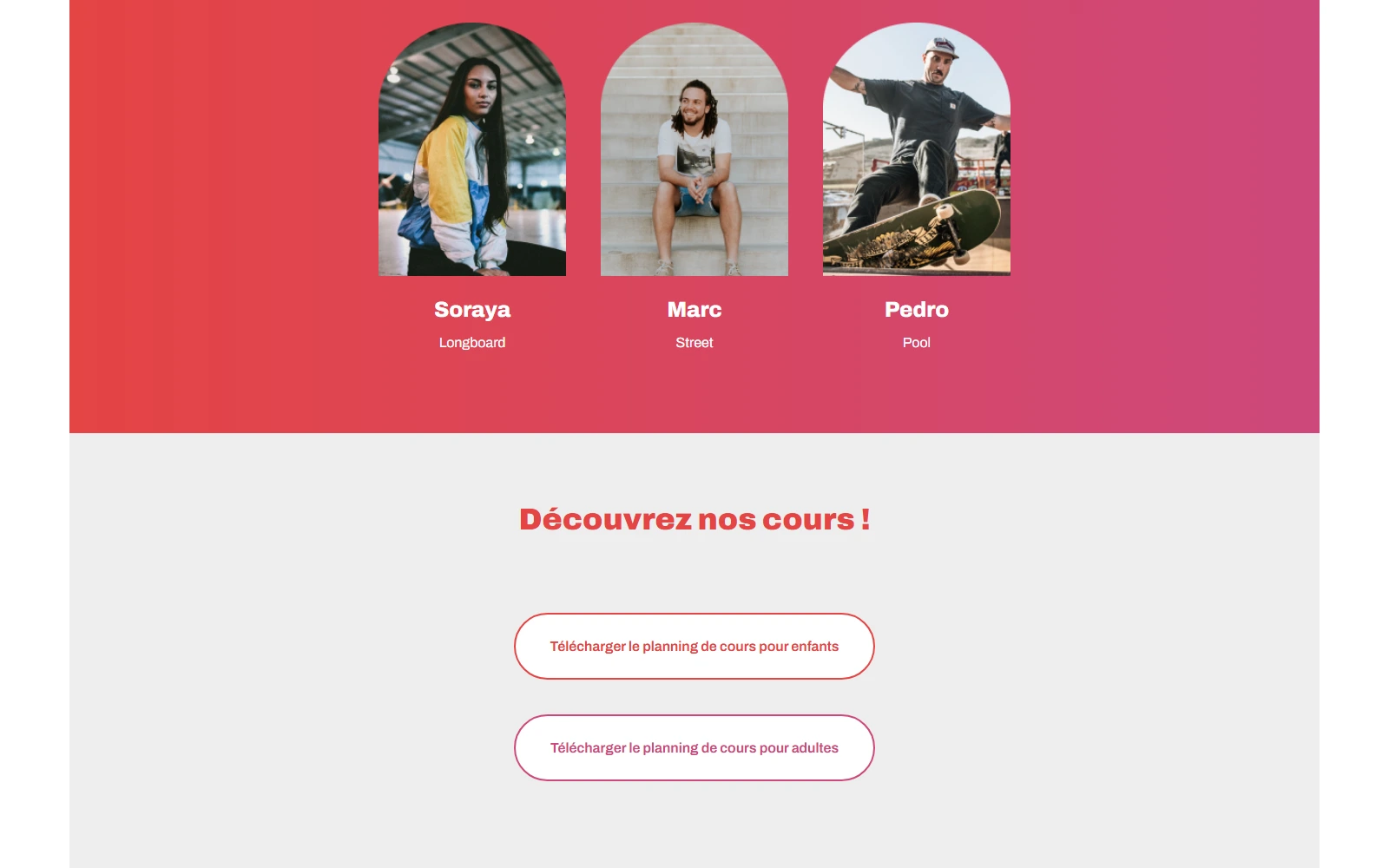 Boutons pour télécharger les cours